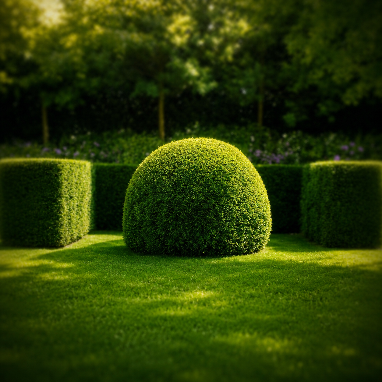Verzorgde tuin met strak gesnoeide buxus door AD Groenservice